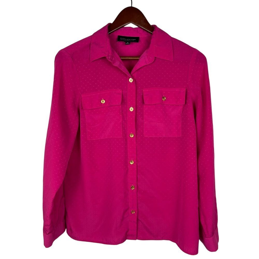 Jones New York Collection 6 Petite Pink Textured Button Up Collared Shirt 6P